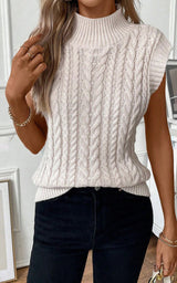 PRE ORDER Ribbed Trim High Neck Cable Knit Sweater Vest