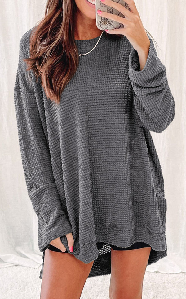 PRE ORDER Oversized Waffle Knit Top | Grey