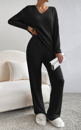 PRE ORDER Ribbed Knit Two Piece Set | Black