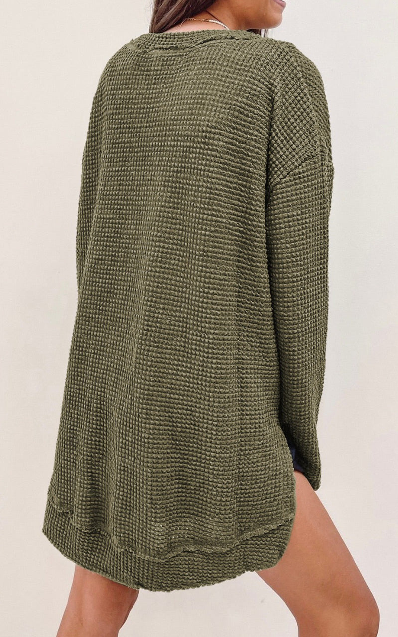 PRE ORDER Oversized Waffle Knit Top | Green