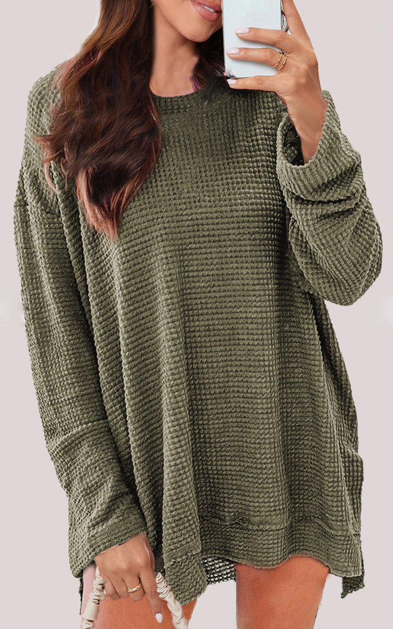 PRE ORDER Oversized Waffle Knit Top | Green