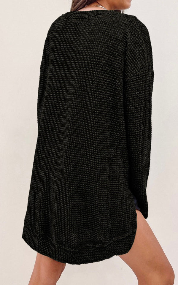PRE ORDER Oversized Waffle Knit Top | Black