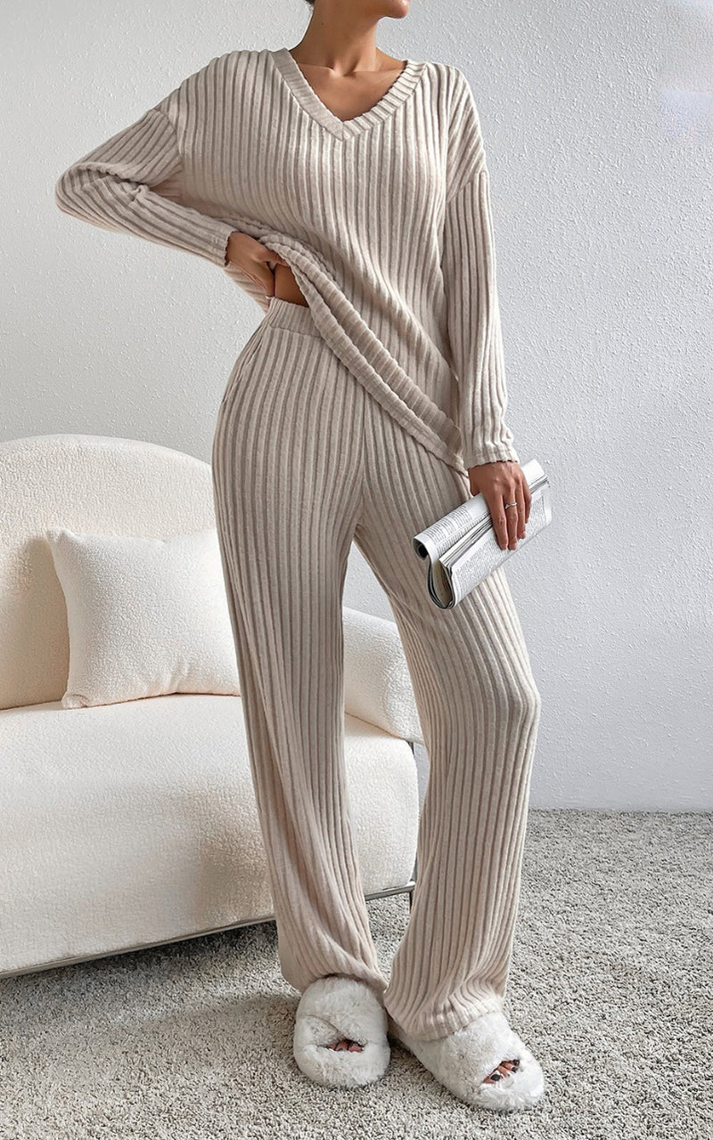 PRE ORDER Ribbed Knit Two Piece Set | Beige