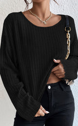 PRE ORDER Drop Shoulder Ribbed Knit Top | Black