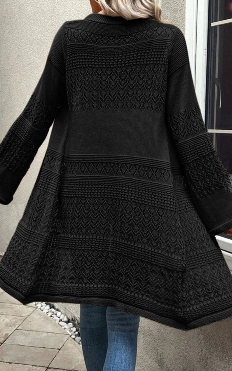 PRE ORDER Pointelle Knit Open Cardigan | Black