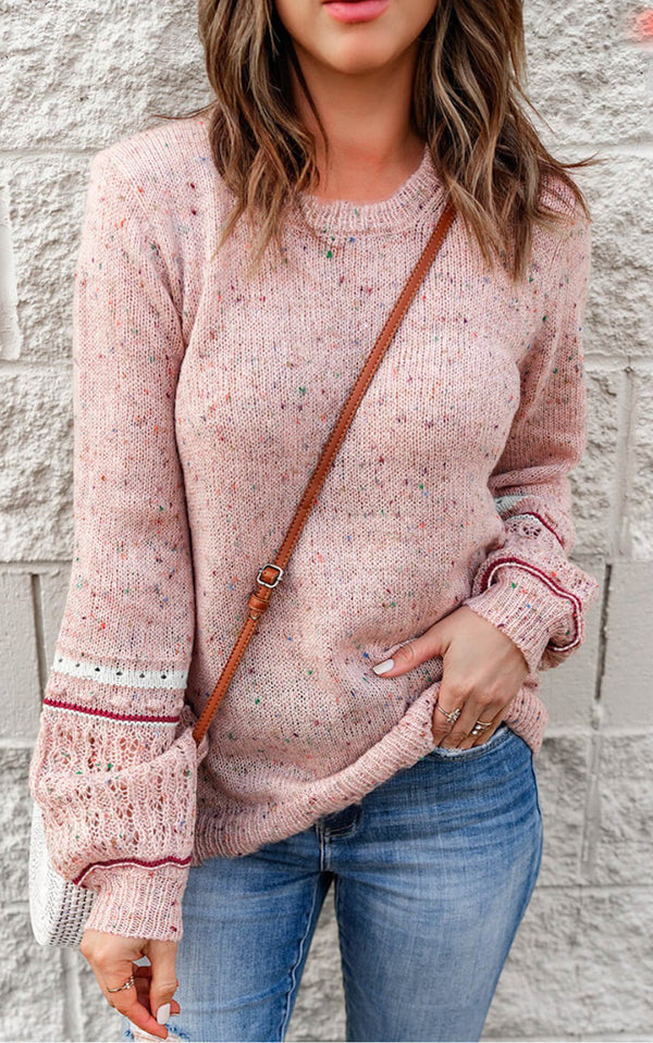 PRE ORDER Pink Patterned Sleeve Sweater