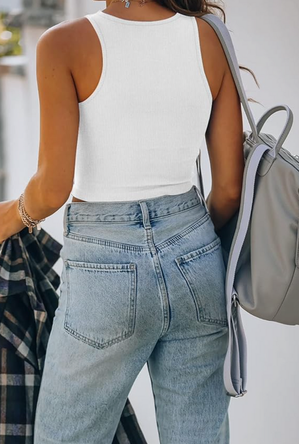 Cropped Ribbed Tank | White