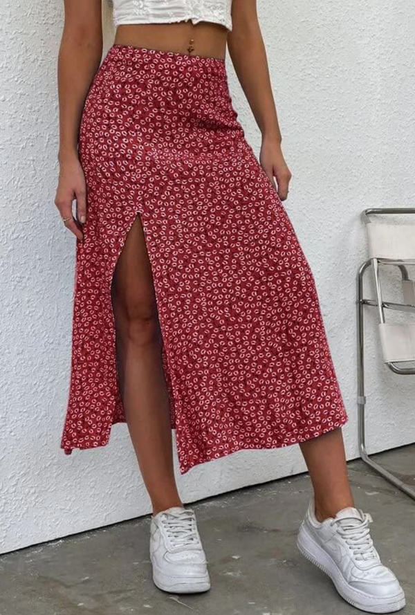 Krissy High Slit Skirt | Red