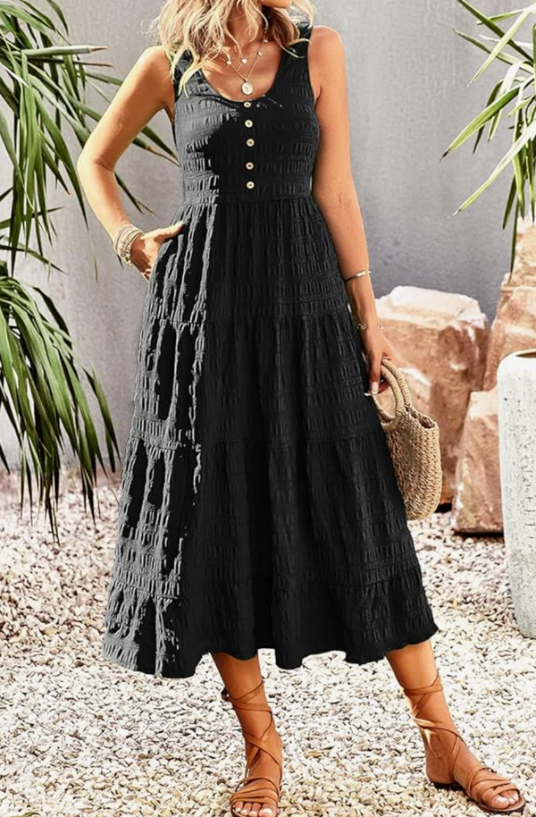Mandy Tiered Button Dress | Black