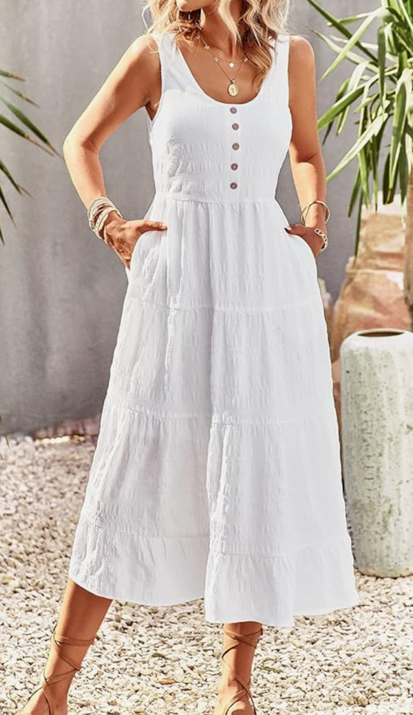 Mandy Tiered Button Dress | White