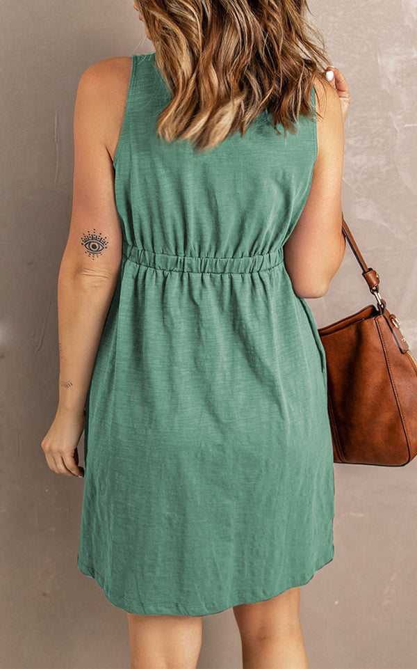 Front Button Up Midi Dress | Green