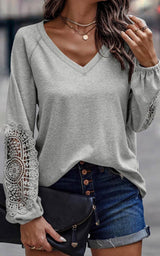 PRE ORDER Grey Embroidered Long Sleeve Top