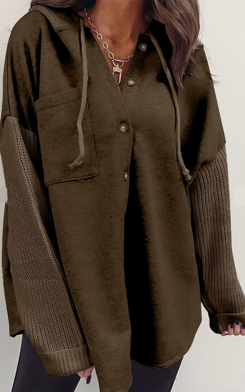 PRE ORDER Knit Sleeved Hoodie | Dark Brown