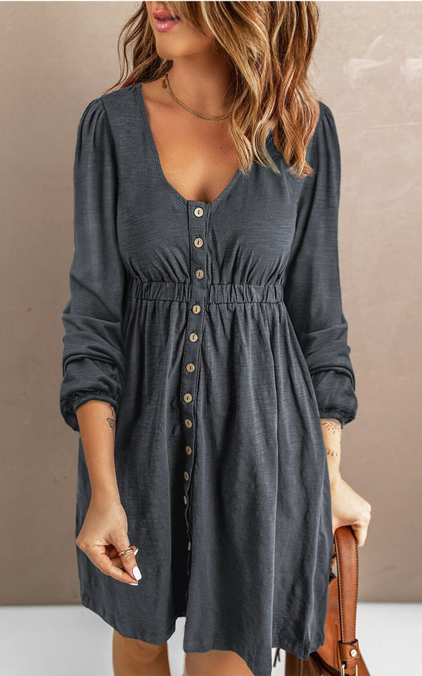 Long Sleeve Button Dress | Grey