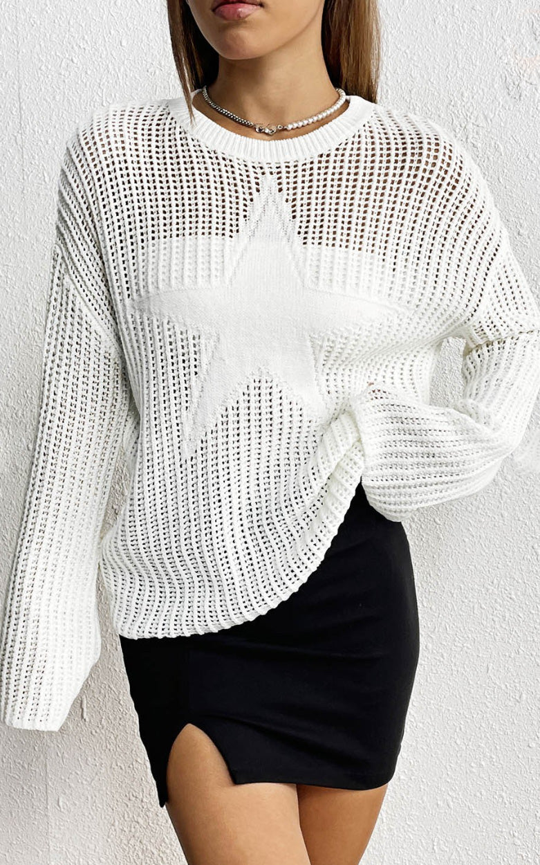 Star Embroidered Knit Sweater | White