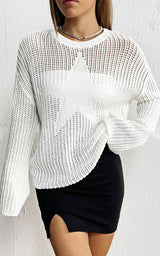 Star Embroidered Knit Sweater | Cream