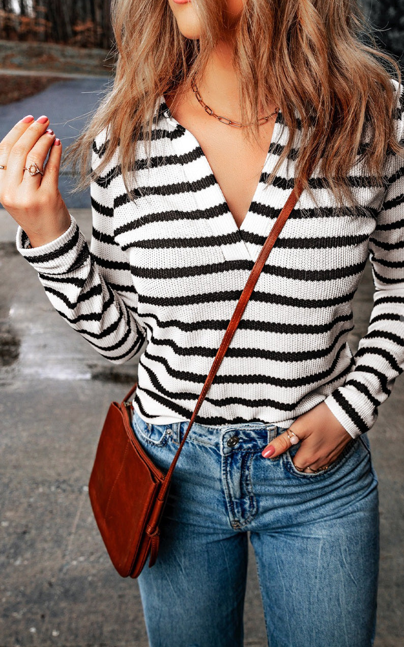 Black and White Striped Knit Top