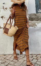 Stripe Sleeveless Maxi Dress | Brown