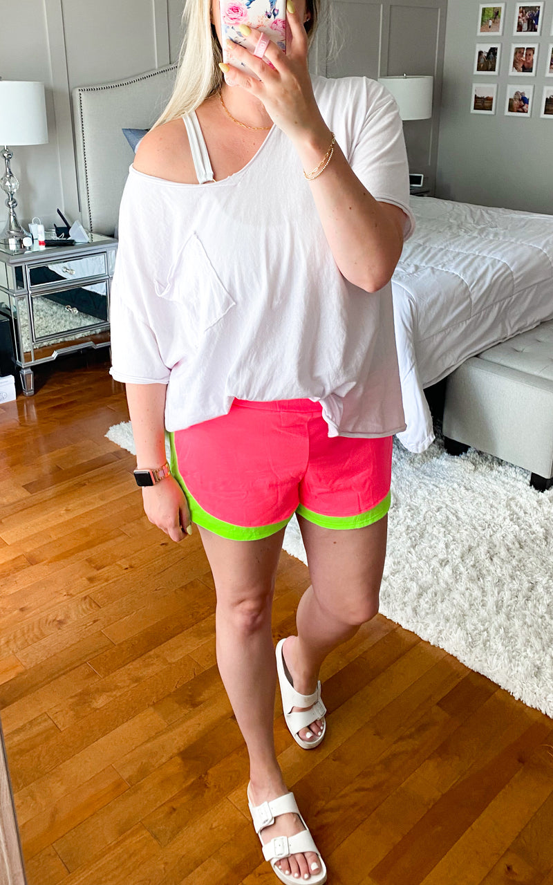 Colour Block Shorts | Neon Pink