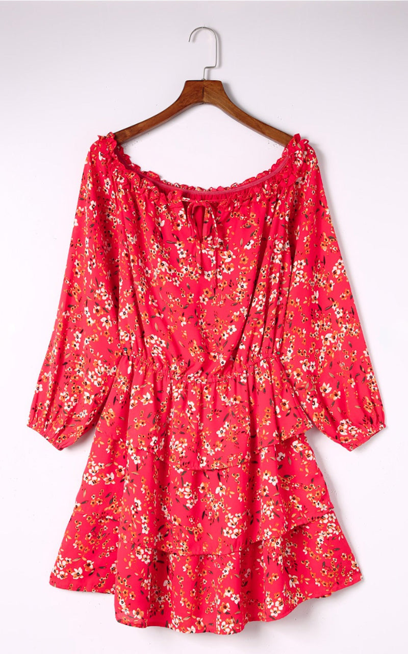 Red Floral Ruffle Dress